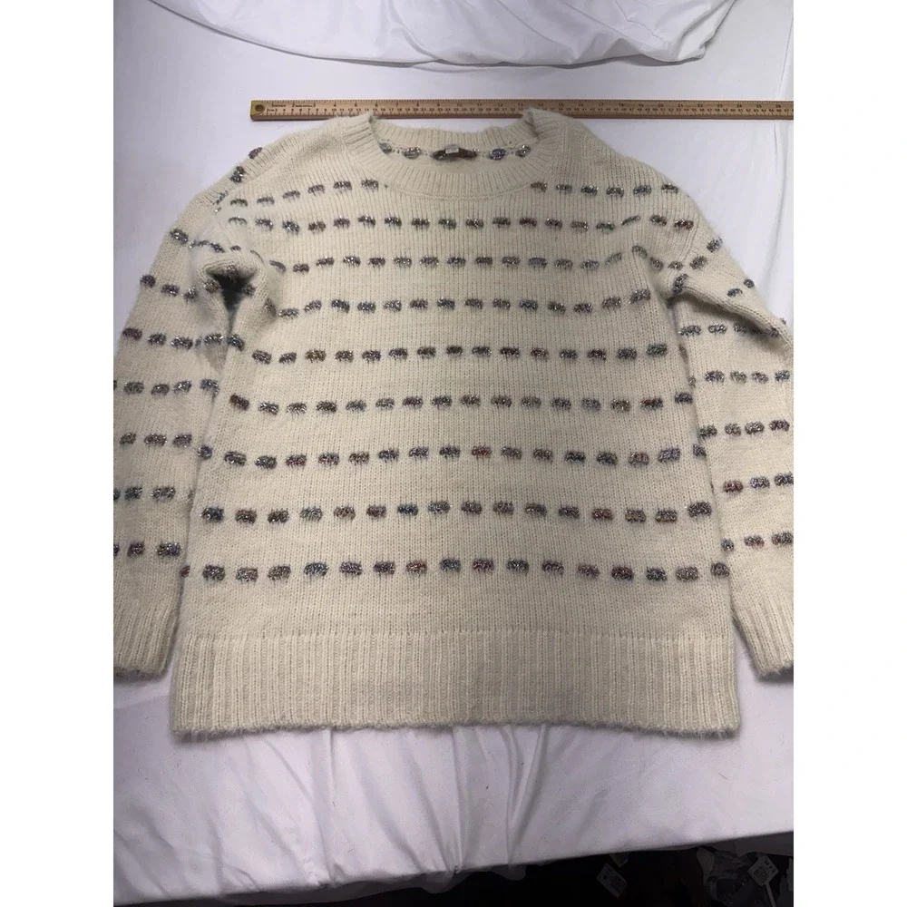 Moth Loft Silver Tinsel Yarn Oversized Sweater M Scandi Minimalist Pride Rainbow